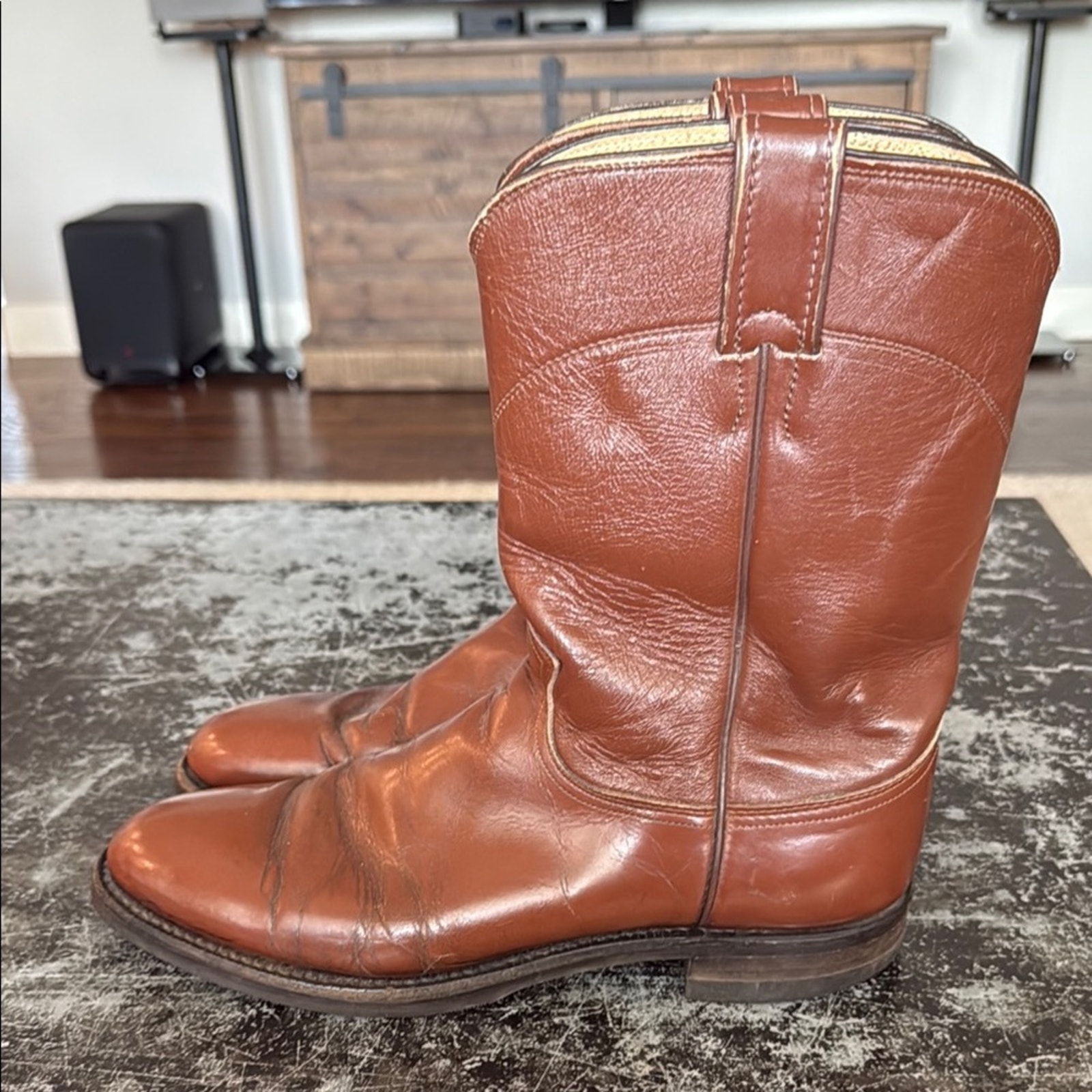 Justin Brown Leather Roper Western Boots Style 3003 Size 9B