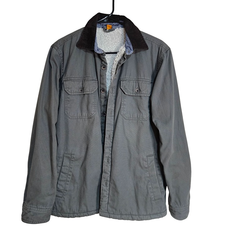 Tailor Vintage Mens Gray Sherpa-Lined Canvas Jacket With Corduroy Collar & Butto