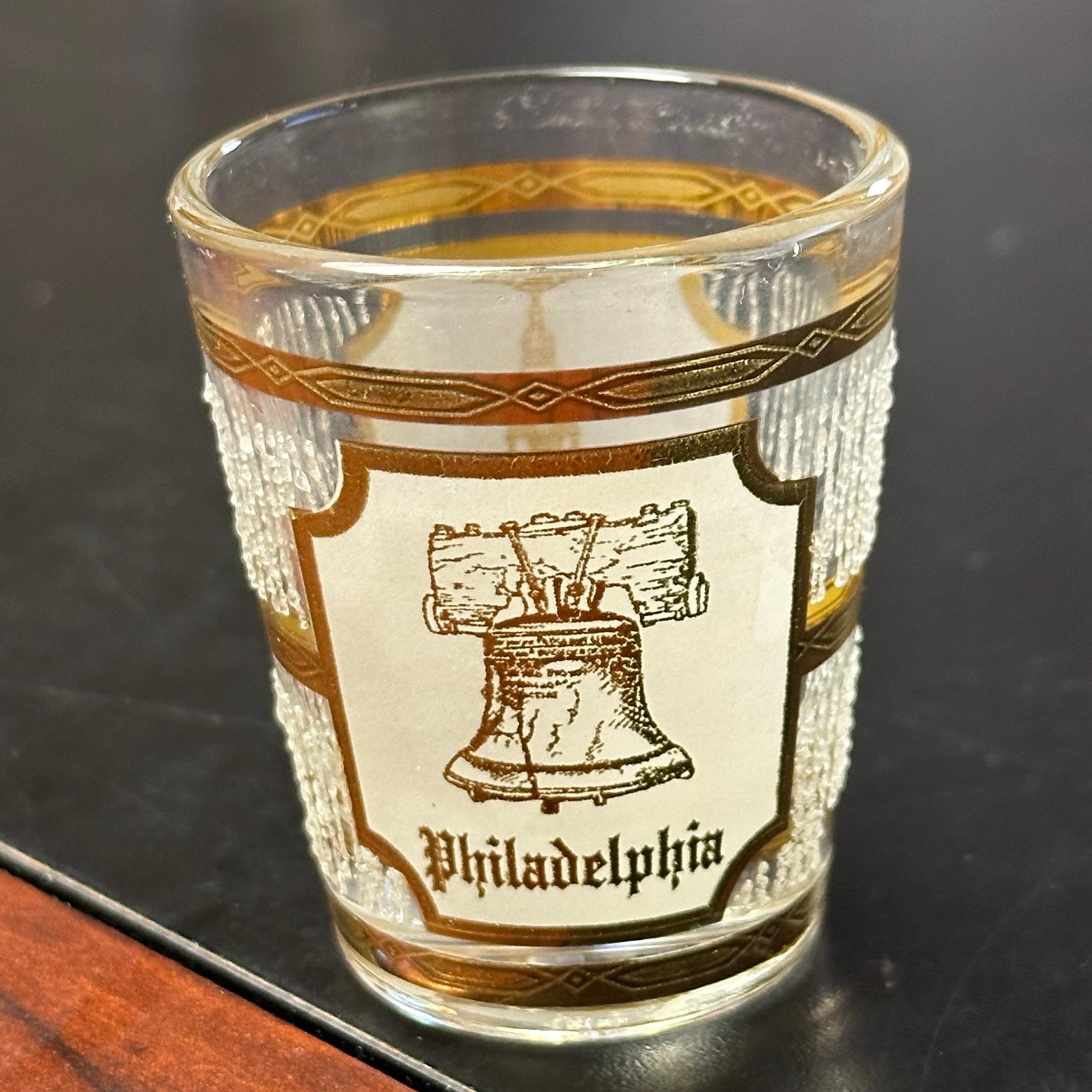 Libbey Liberty Bell Philadelphia Pennsylvania Shot Glass Gold Trim PA