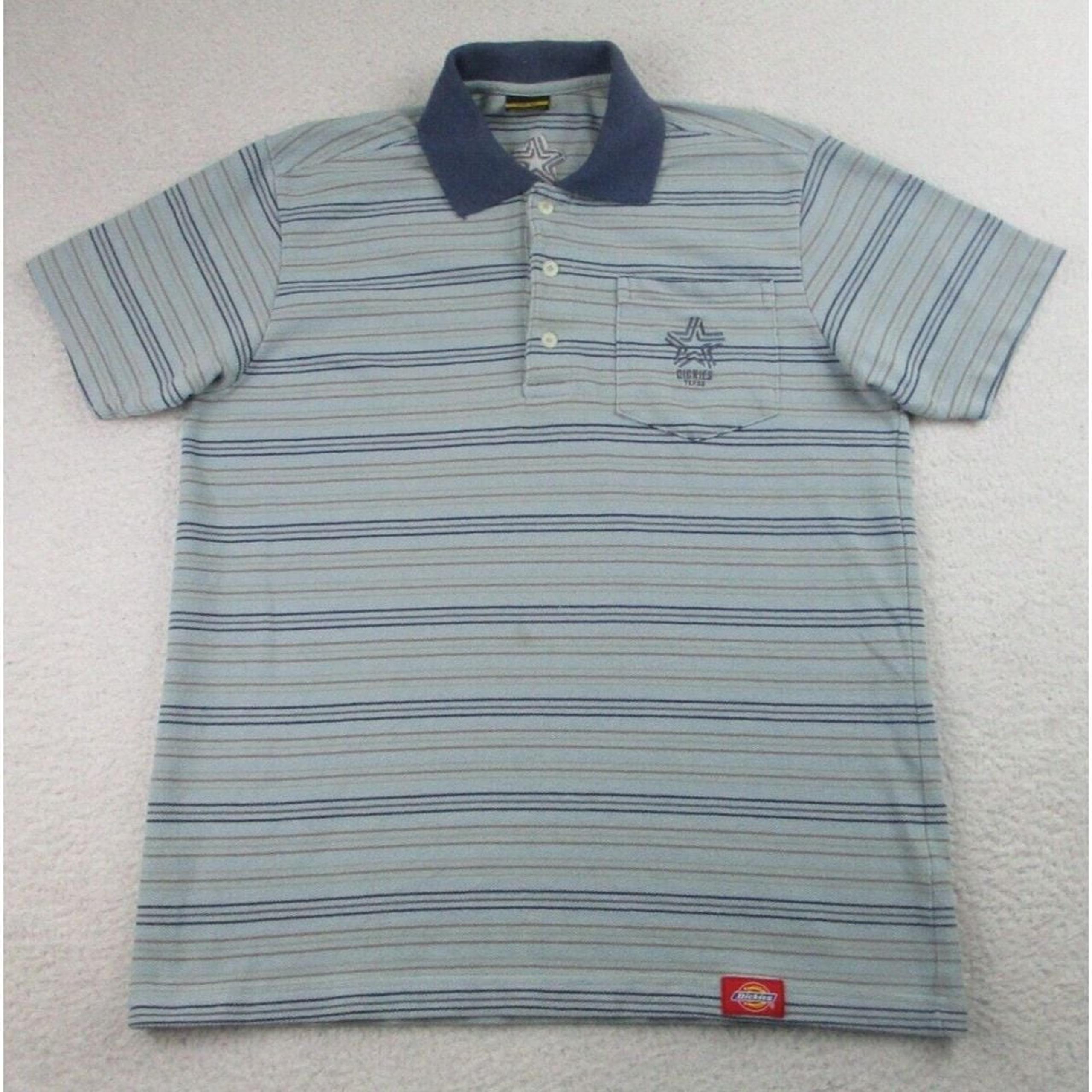 Dickies Texas Polo Shirt Mens Large Blue Striped Embroidered Logo  Yellow Tag L