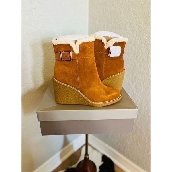 FRANCO SARTO Ulayna Water Resistant Suede Fleece Wedge Bootie, Brown, 11, NWT