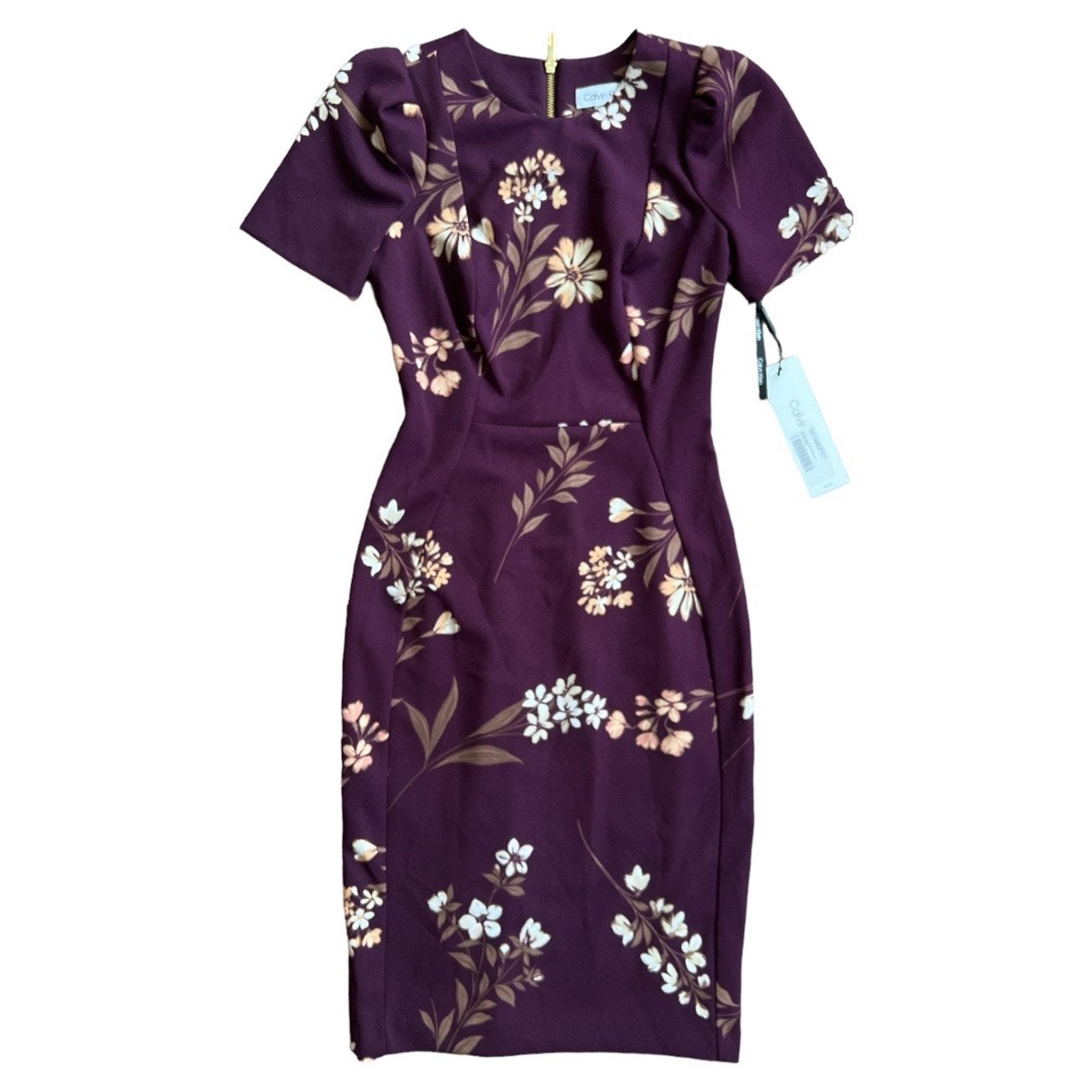 Calvin Klein Aubergine Petites Mini Sheath Dress , 4P