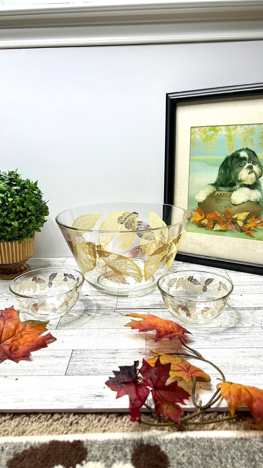 Vintage Mid Century Gold Leaf Bowl Set of 3