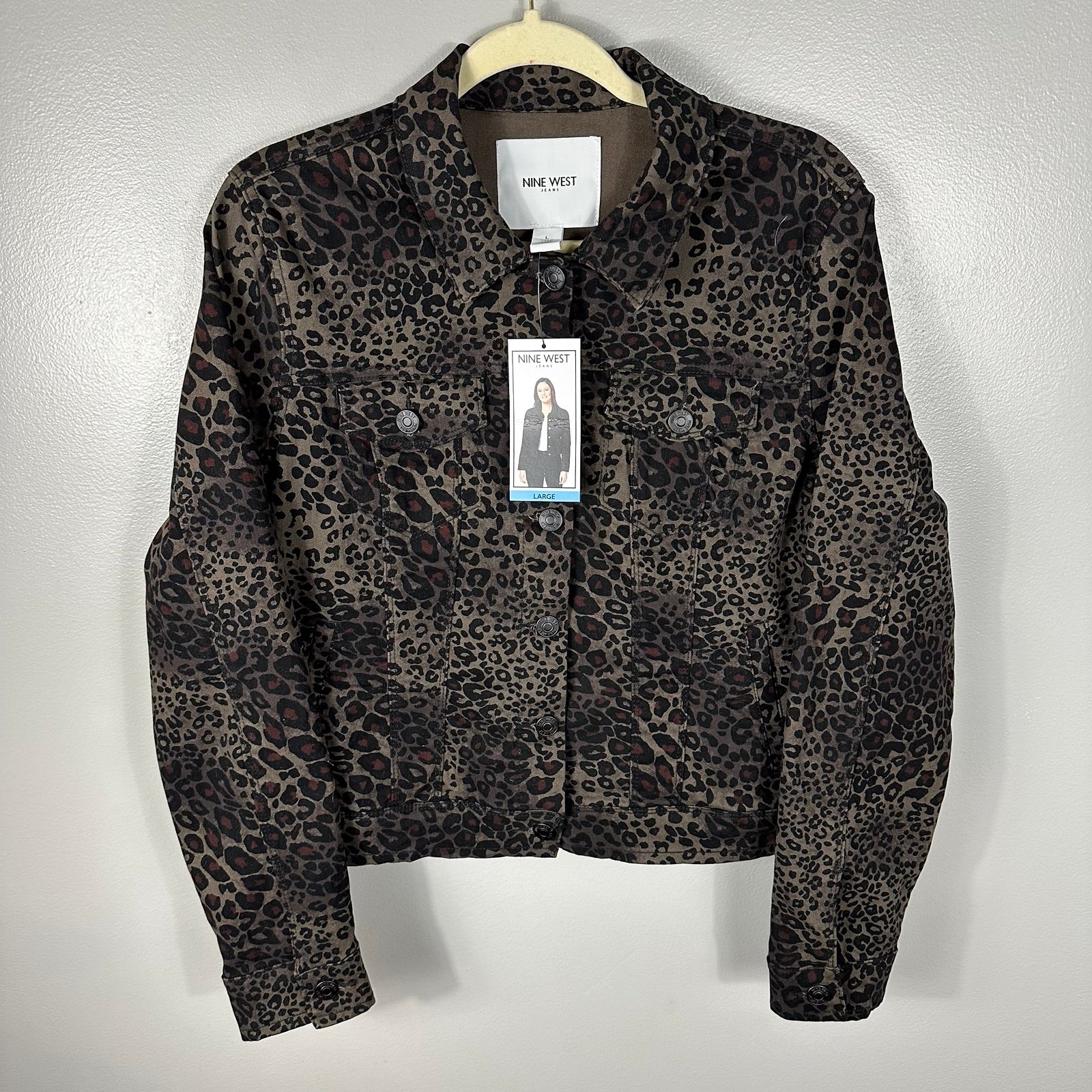 Nine West Jeans NWT Sarah Leopard Print Jacket Women’s Size Large
