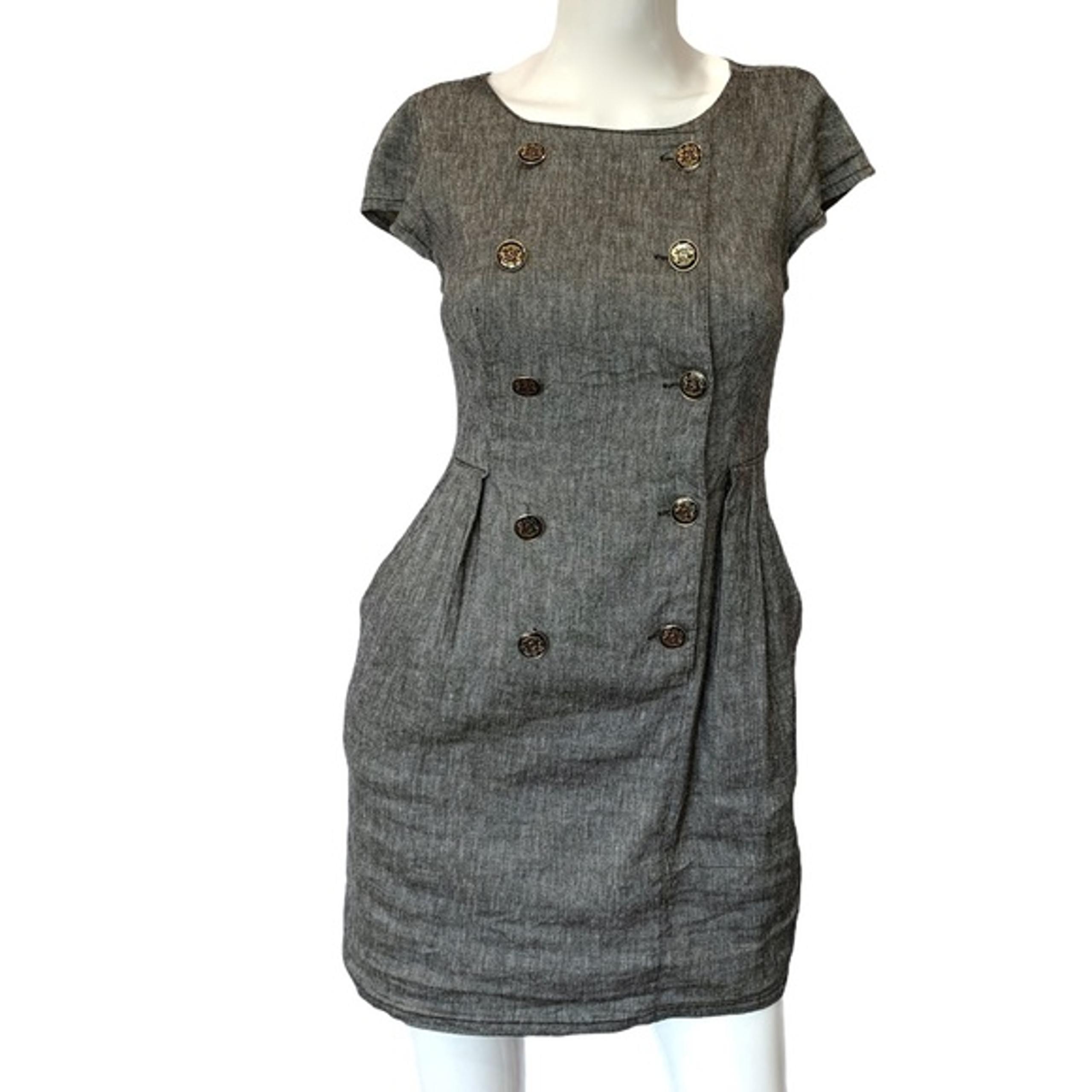 Gray Linen Chambray Button Front Dress with Pockets - Kimchi Blue