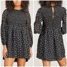 GANNI Smocked Polka Dot Mini Dress Sz 38