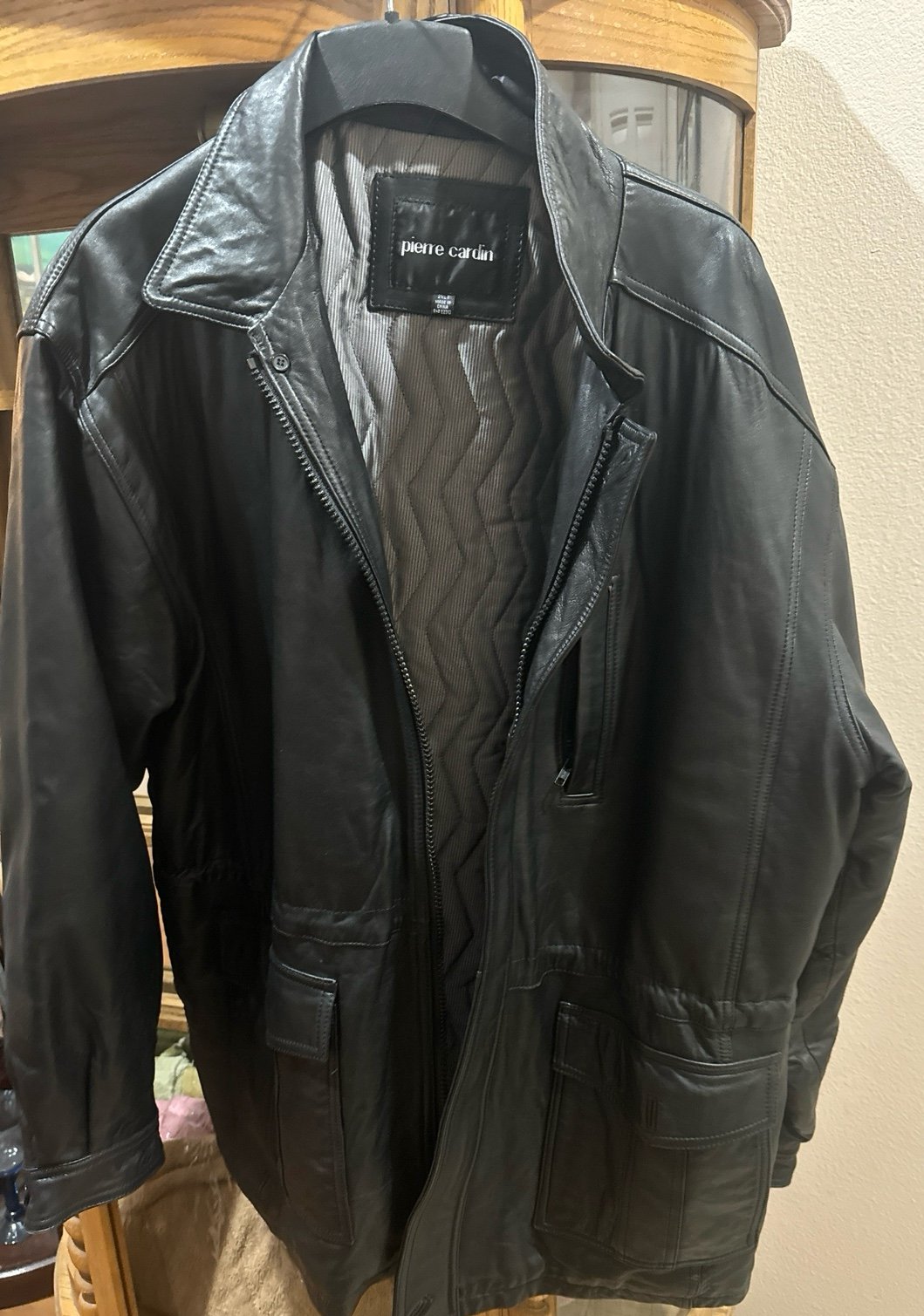 100% leather pierre cardin men jacket