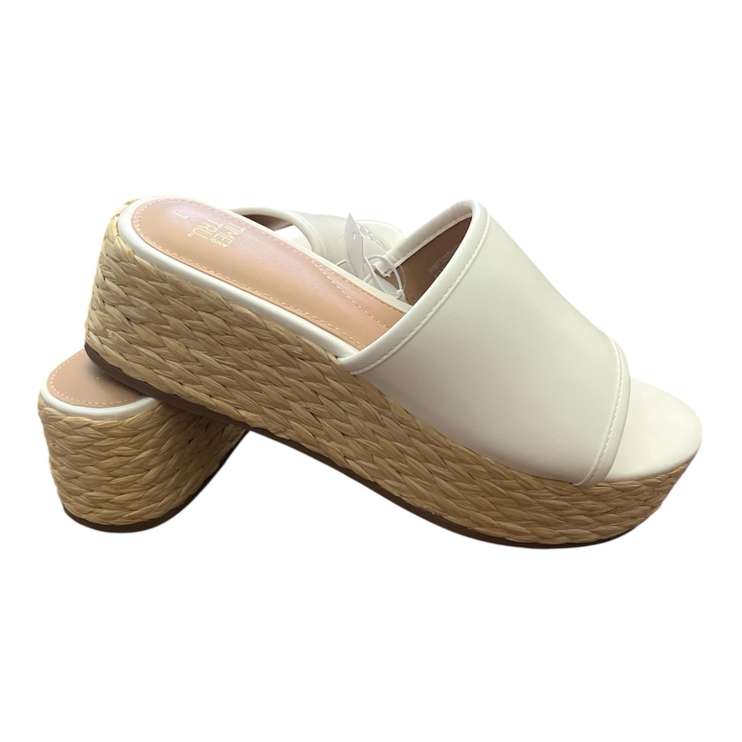 Time and Tru Women's Raffia Platform Slide Sandals Size 7 White