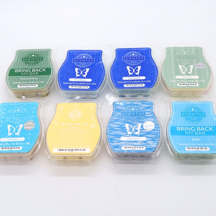 Lot of 8 Scentsy Wax Melt Bars Shaka Bananas Make Waves Clean Breeze Vanillamint