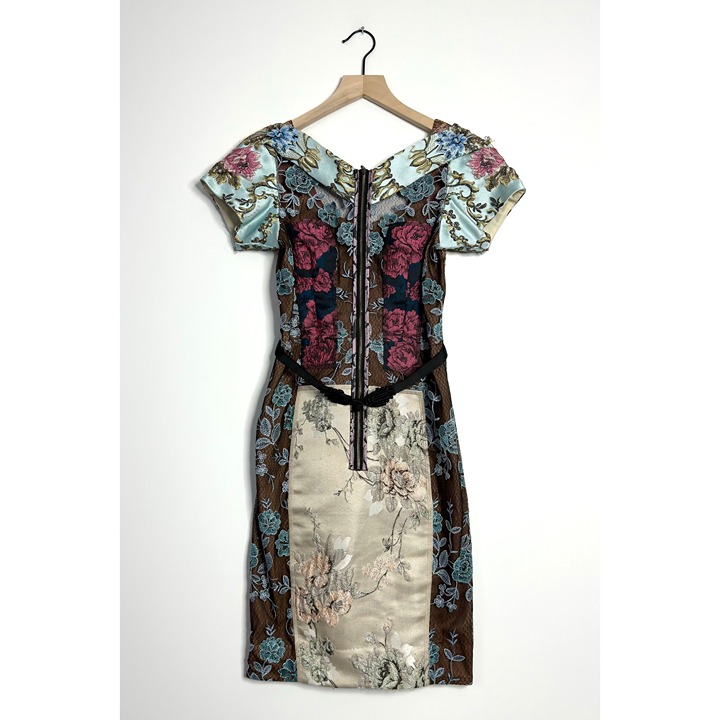 BEGUILE BY BYRON LARS Embroidered Brocade Zip Front Belted Dress size 0P Petite