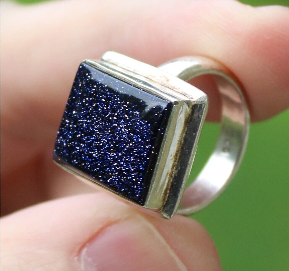 STERLING SILVER ladies ring CHUNKY SQUARE 925 size 7 PURPLE SPARKLE