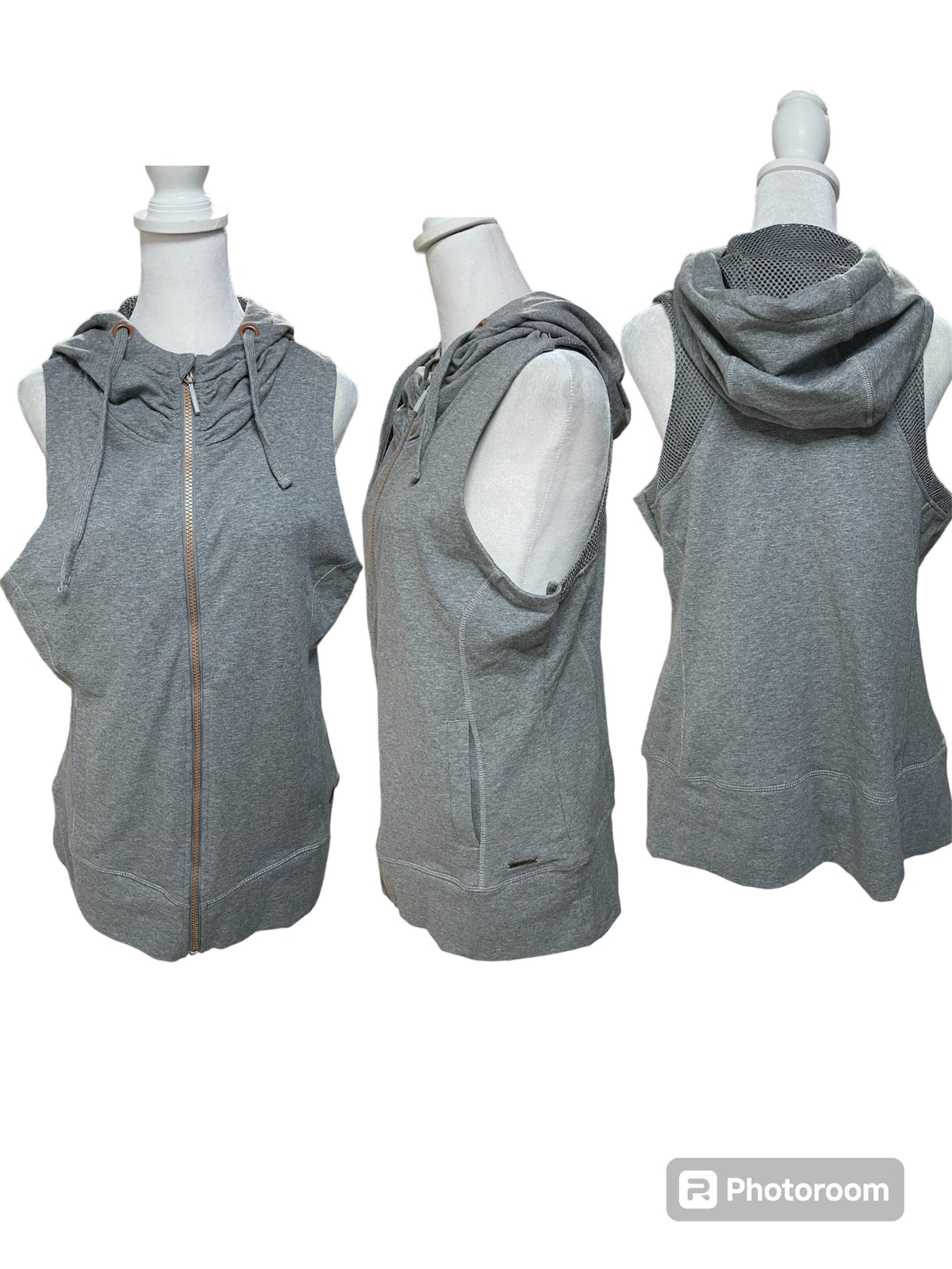 Mondetta Heather Gray Sleeveless Zip Front Women's Drawstring Hoodie Size Large