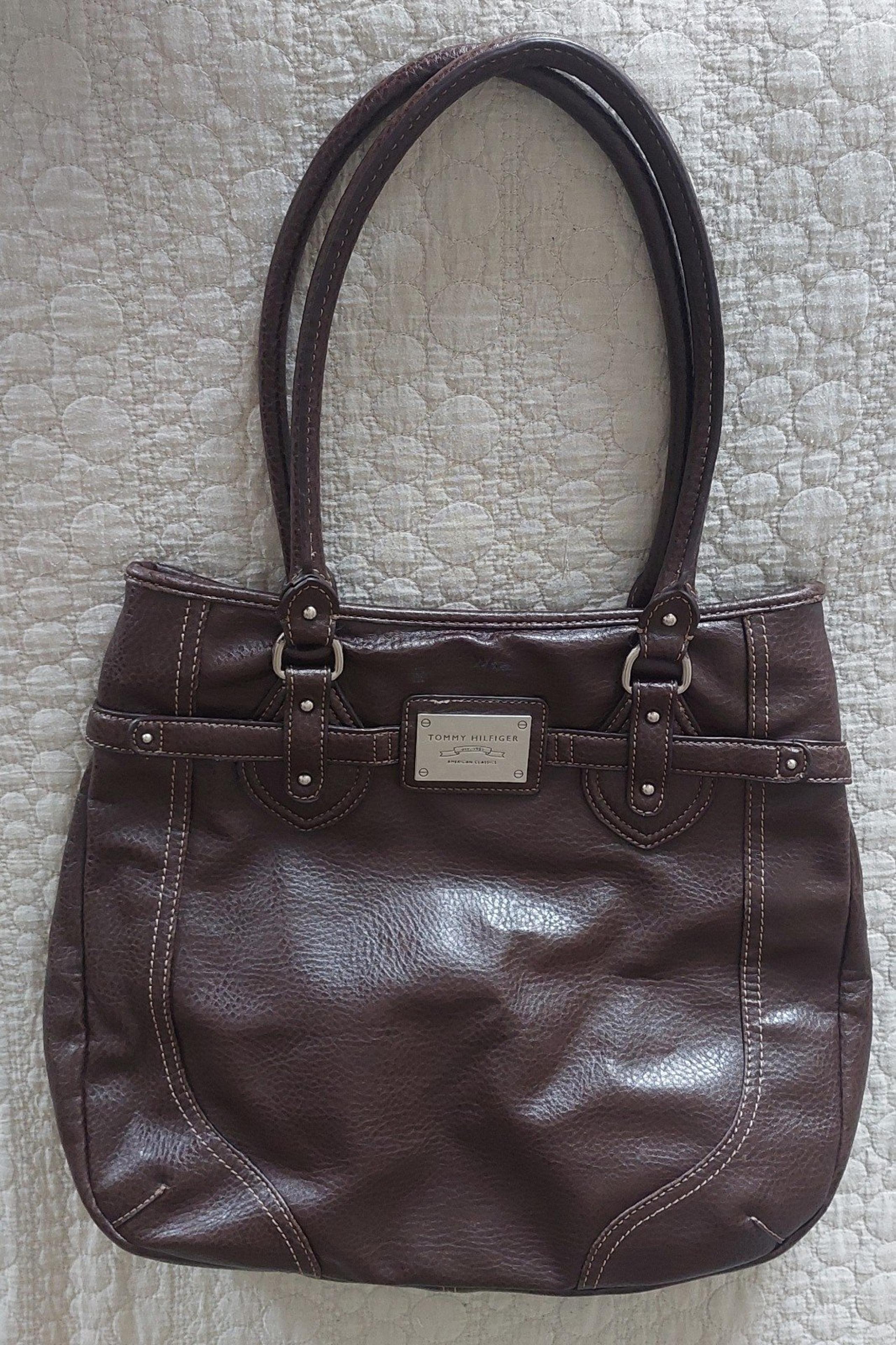 TOMMY HILFIGER Pebbled Faux Leather Classic Tote Over Shoulder Large Purse Bag
