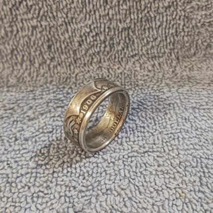 1906 Barber Half Dollar Handcrafted 90% Silver Coin Ring size 12-1/2