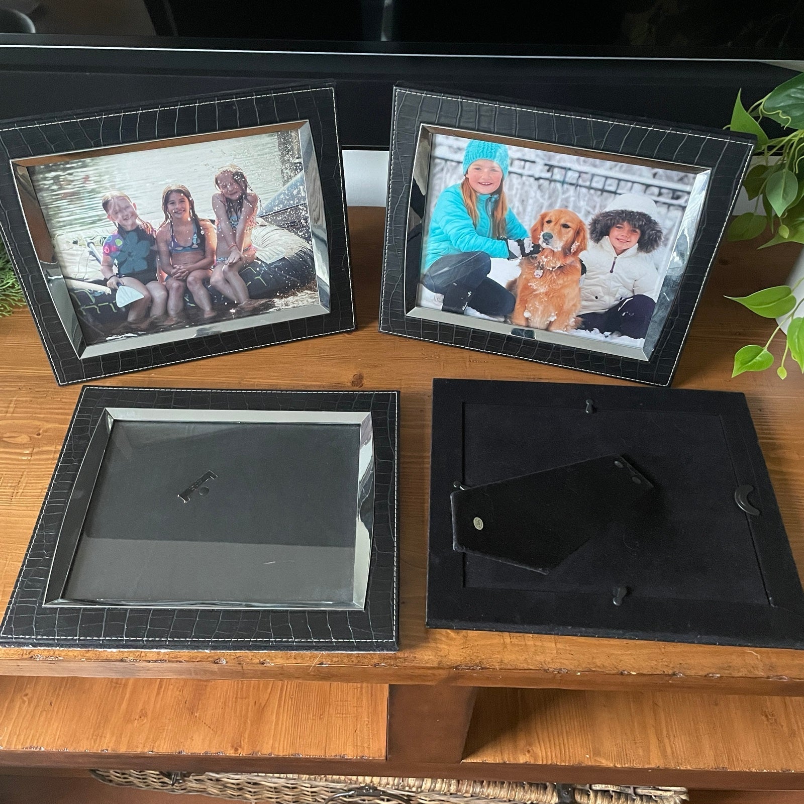 2 8x10 Picture Frames -Black quilted pattern with shiny silver inlay, used