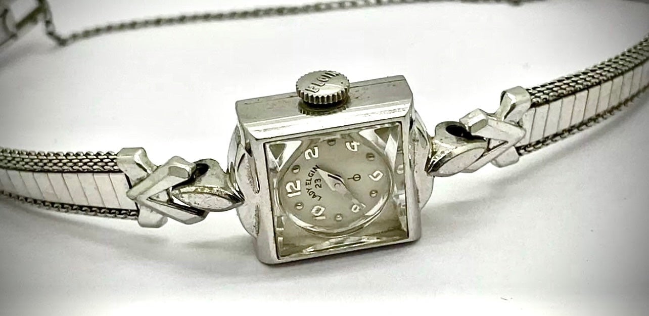 R#943 LADY ELGIN WATCH VINTAGE 740 23 JEWELS 10K White Gold Filled beautiful