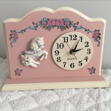 Vintage Shabby Chic Cottage Pastel Pink Rose Carousel Wood Clock