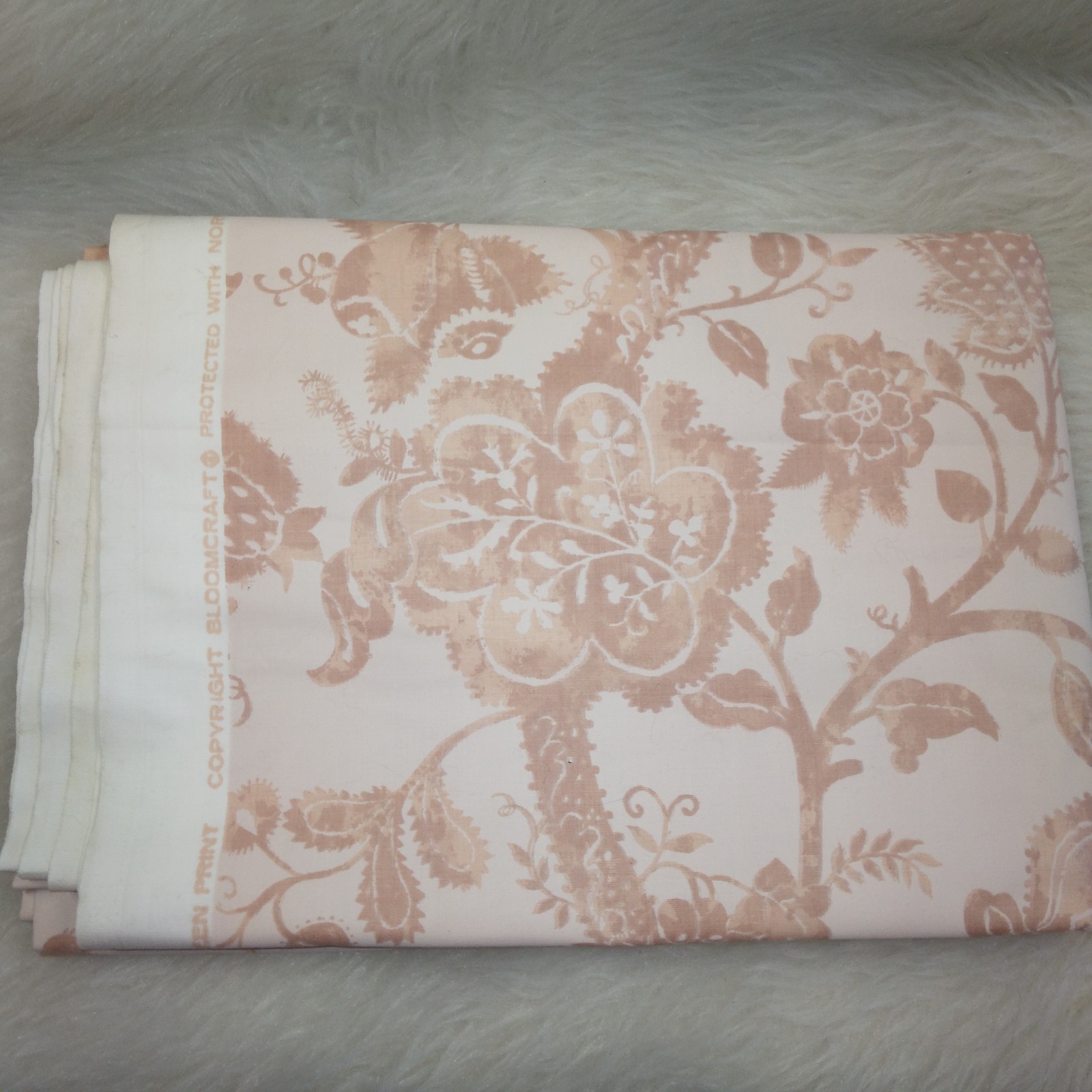 FABRIC Bloomcraft Light Upholstery Pink on Pink scrolling floral stain repellant