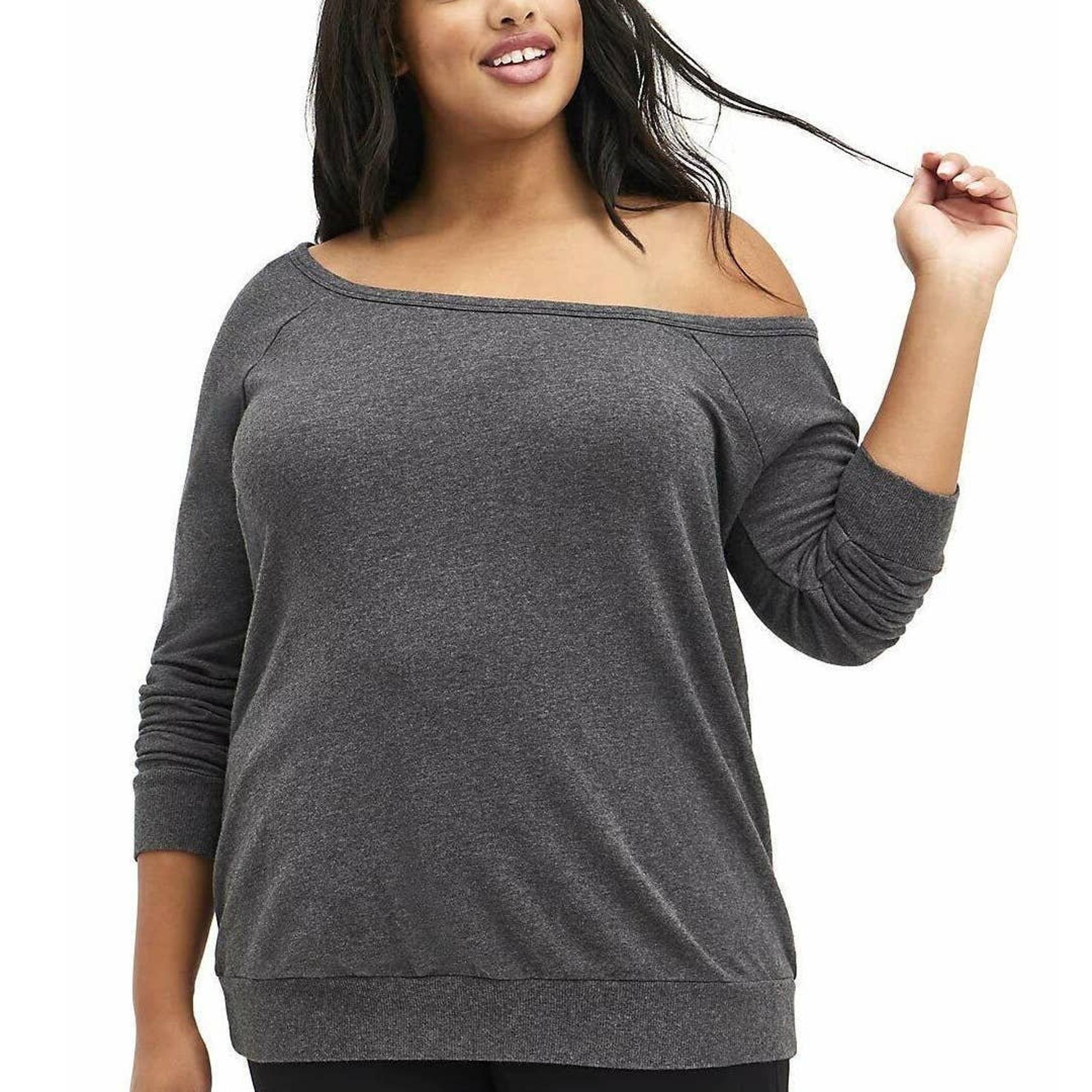 Torrid 5X 28 New Charcoal Gray Off The Shoulder Lightweight Pullover Sweatshirt