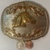 Vintage Metal Belt Buckle, Silver and Brass with Red Stones, Horse, Big Size