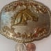 Vintage Metal Belt Buckle, Silver and Brass with Red Stones, Horse, Big Size