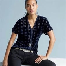 CAbi 3507 Spot On Sheer Velvet Burnout Polka Dot Top Navy Blue Size Large Boho