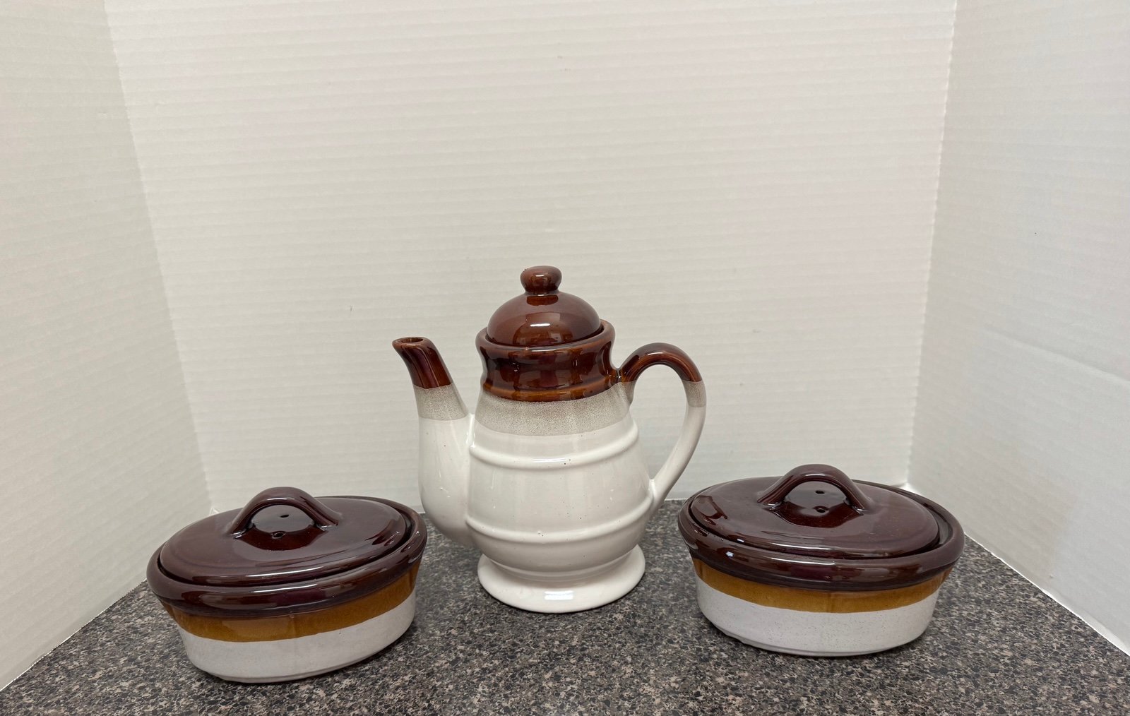 Vintage 1970’s Stoneware Teapot & Crocks