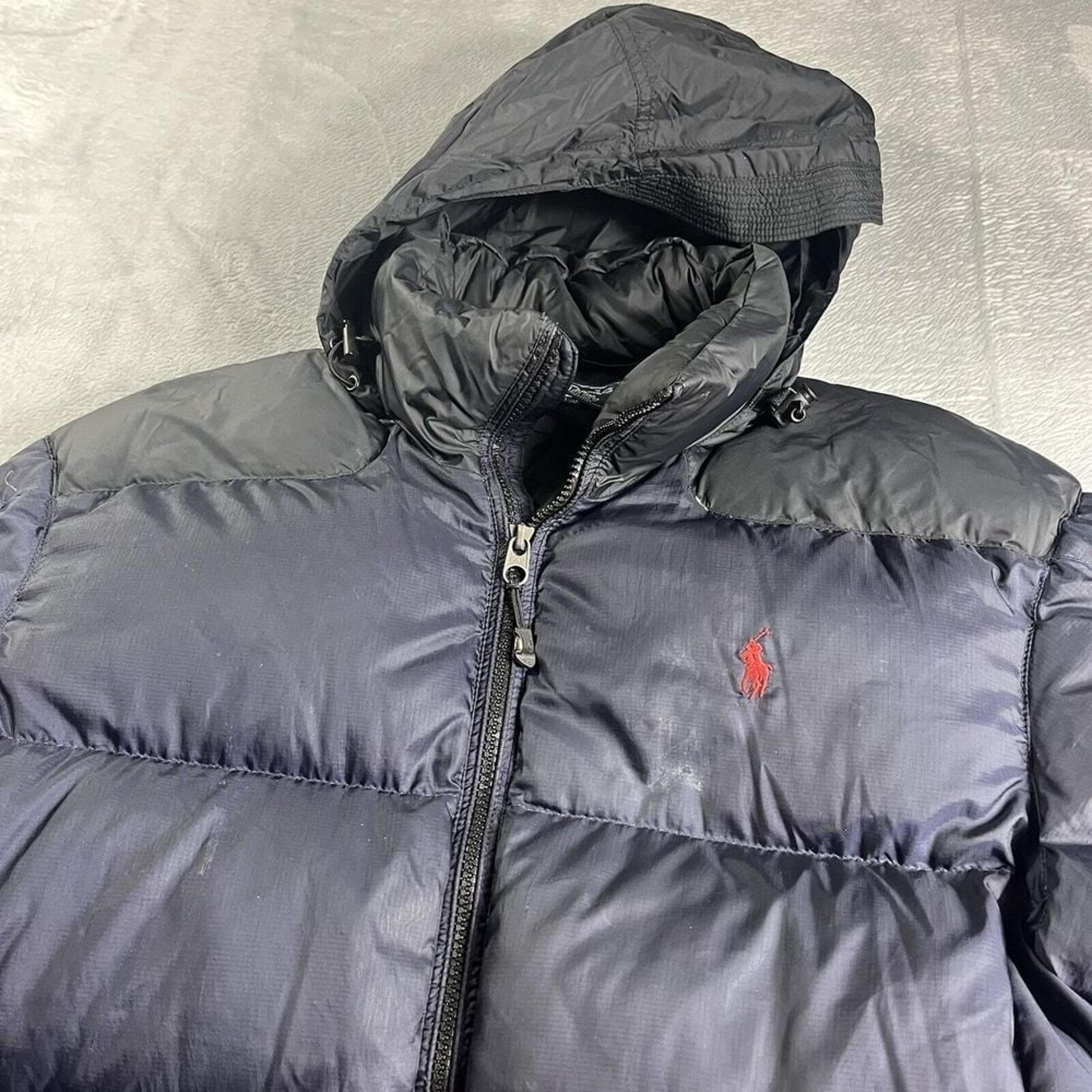 Polo Ralph Lauren Puffer Jacket Mens Size Large Blue Goose Down Hooded Full Zip