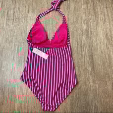Anne Cole Pink Combo Stripe Halter Swimsuit