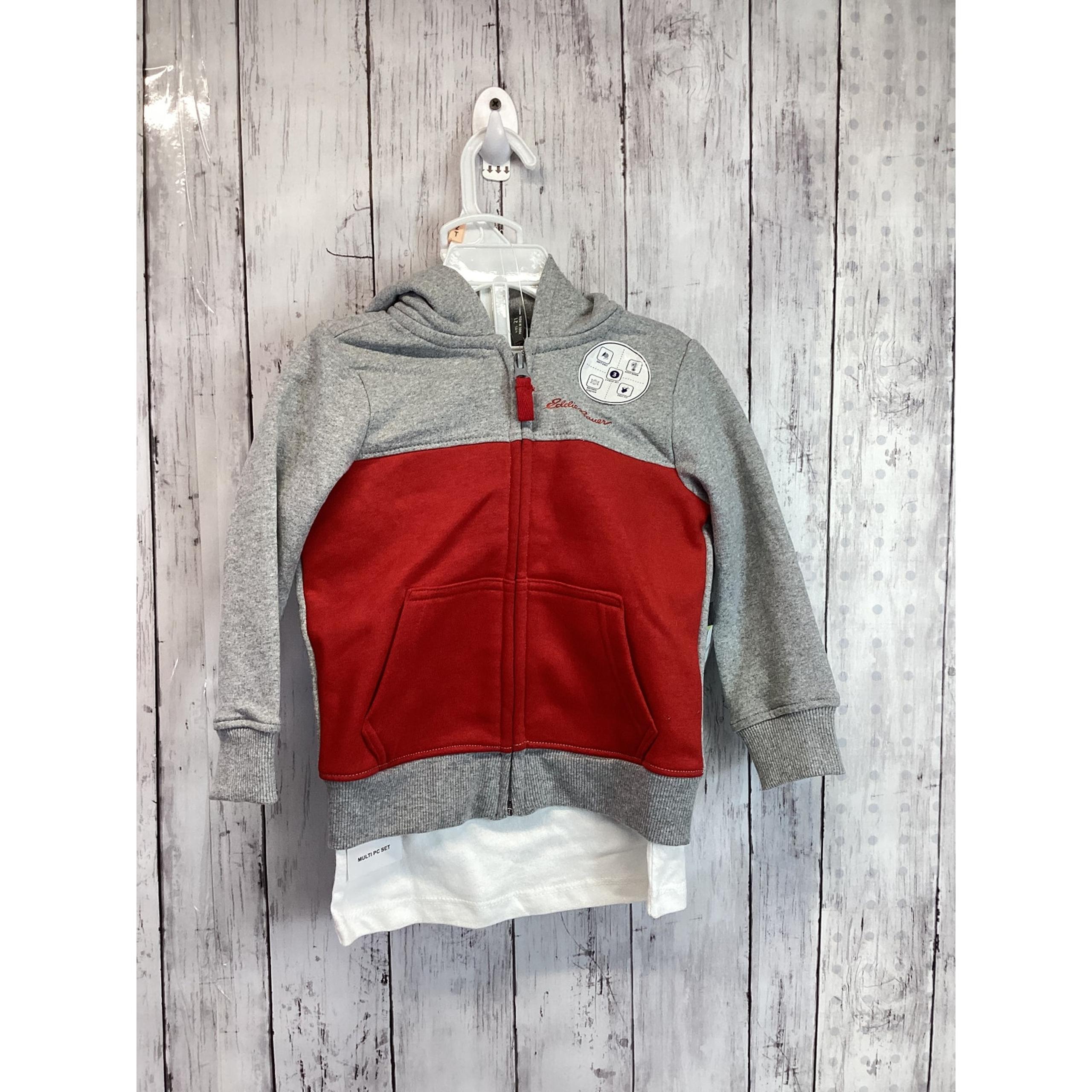 Eddie Bauer Baby Boy Hoodie Gray & Red Zip Front Casual Size 2T NWT