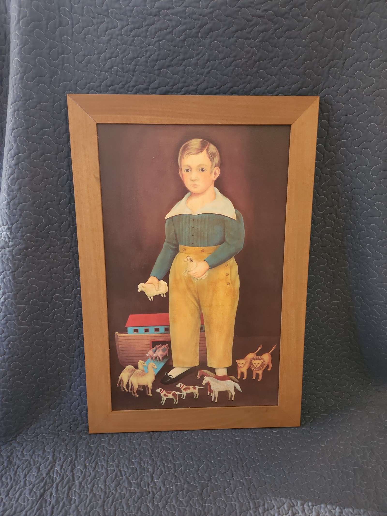 Suzy Aalund (America 1933-2016) Folk Art Print of a Boy with a Toy Noah's Ark
