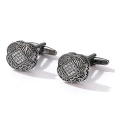 Elegant Gunmetal & Crystal Square Cufflinks