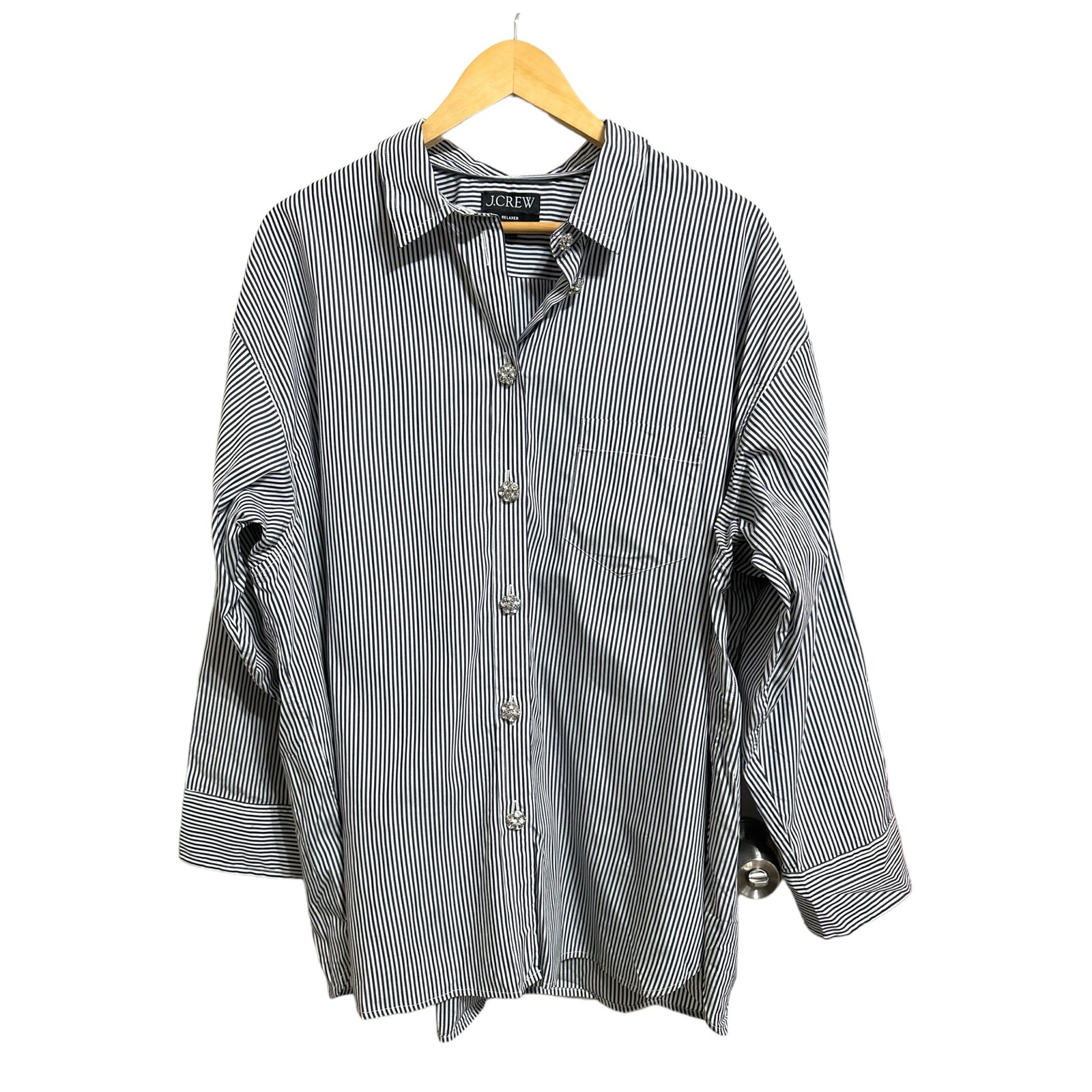 J.crew women's Striped perfect shirt with jeweled buttons relaxed 20 #BN196