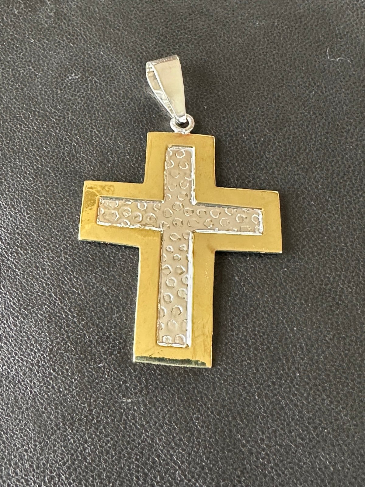 658. Taxco Sterling Silver and Brass Cross Pendant