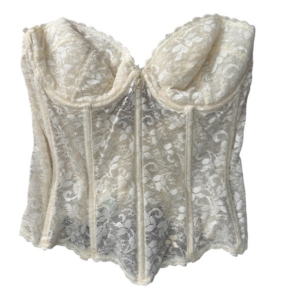 Vintage Carnival Lace Strapless Underwire Bustier Corset Eggshell Sz 36C
