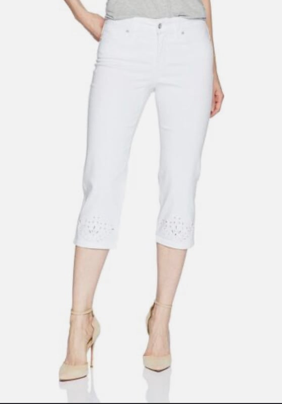 NYDJ Marilyn Straight stretch Crop with eyelet hems Jeans in white size 2