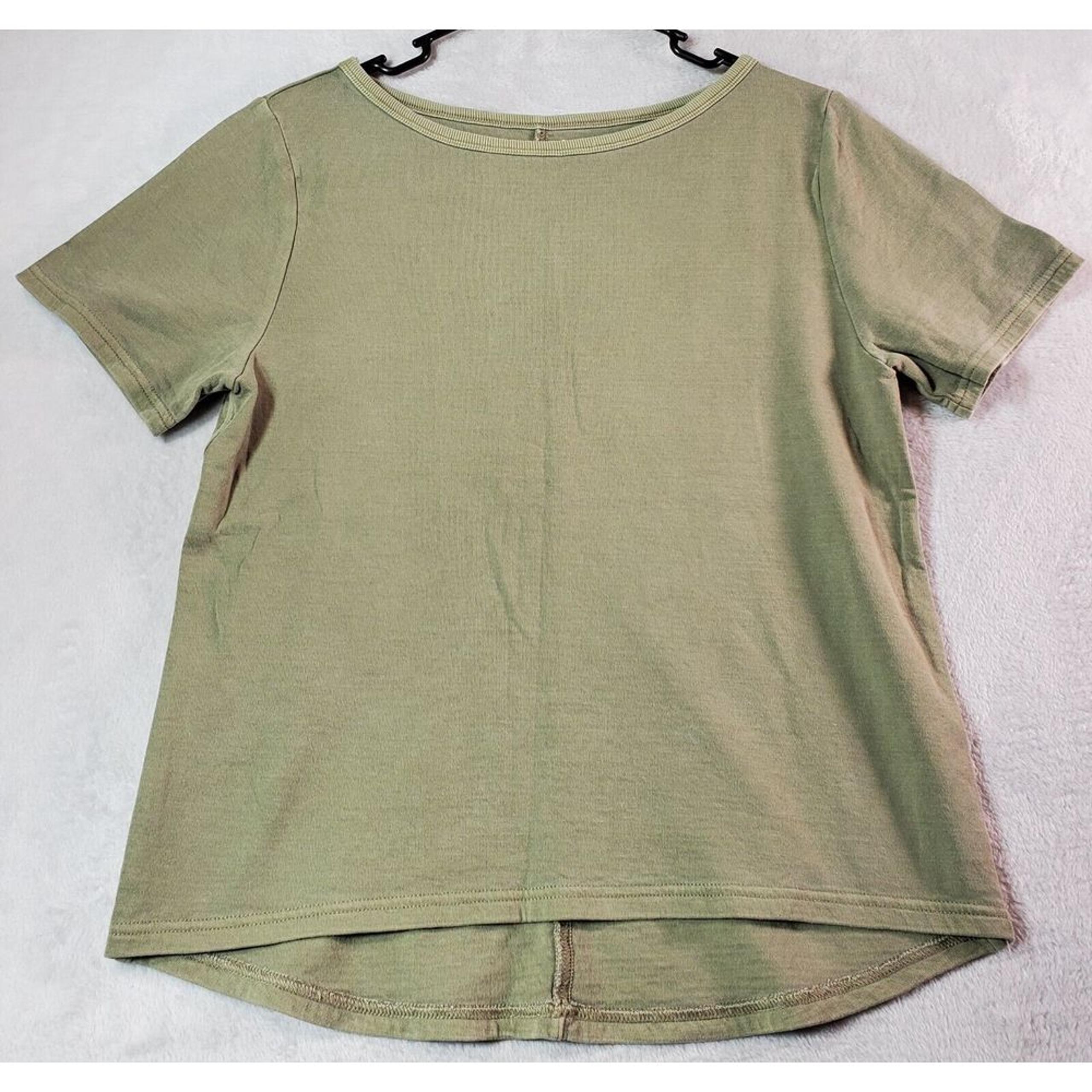 Athleta T Shirt Top Womens Size Small Green Knit Cotton Short Sleeve Round Neck