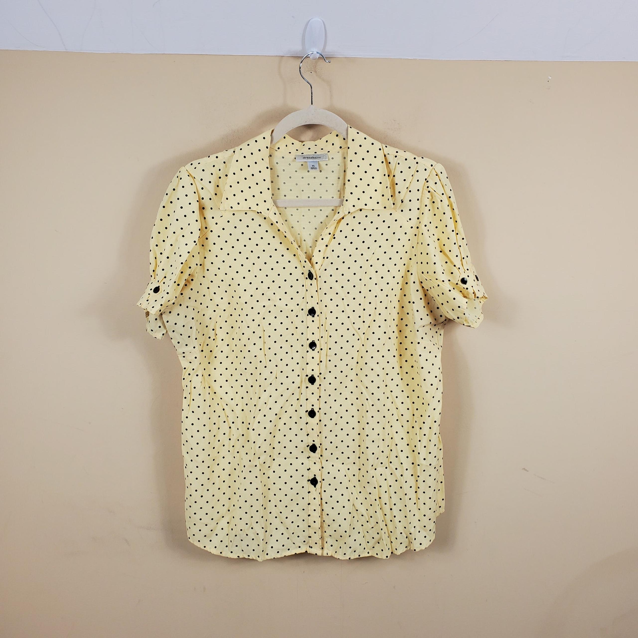 Dress Barn Yellow Black Button-Up Blouse Size XL