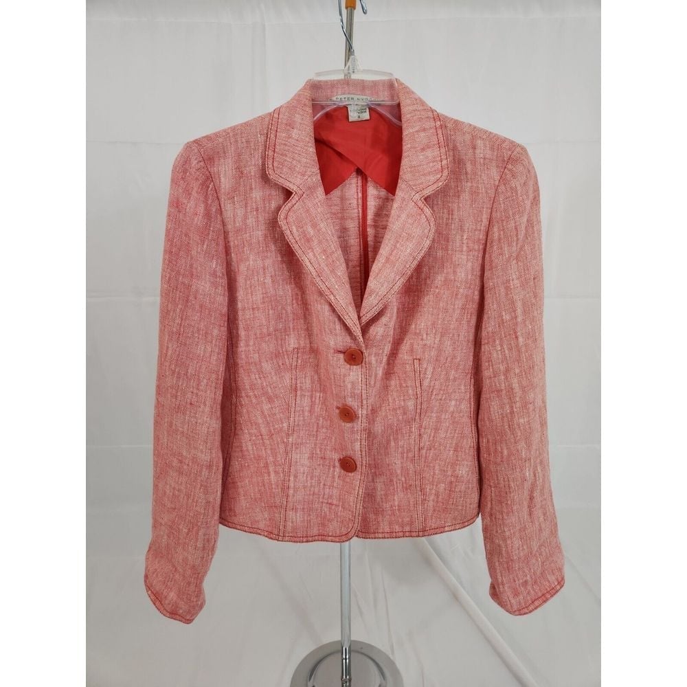 Peter Nygard Jacket Women's Size 4 Pink/Red Linen Long Sleeves
