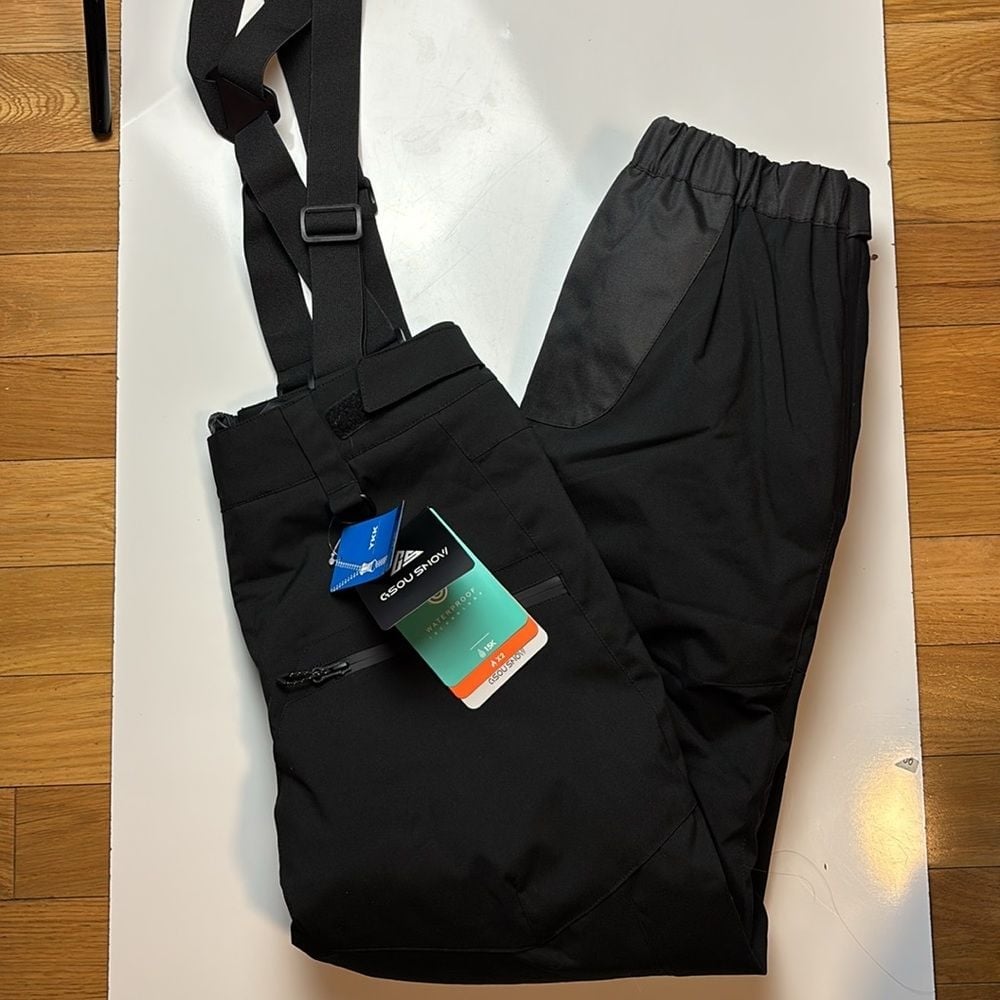Gsou Snow Women's Black Insulated Baggy Snow Pants With Detachable Suspenders