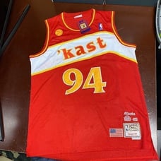 Mitchell & Ness Mens Red 94 Dungeon NBA Outkast Atlanta Hawks Jersey Sz L XL