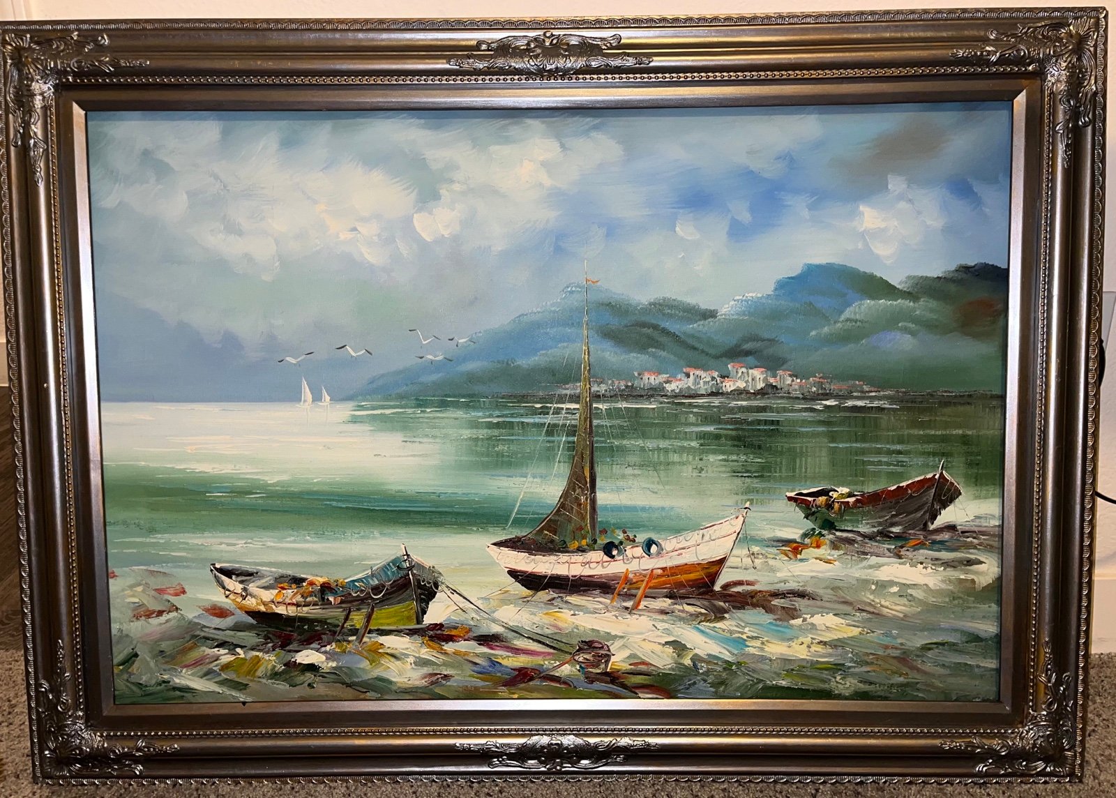 Large Oil Painting sea boats