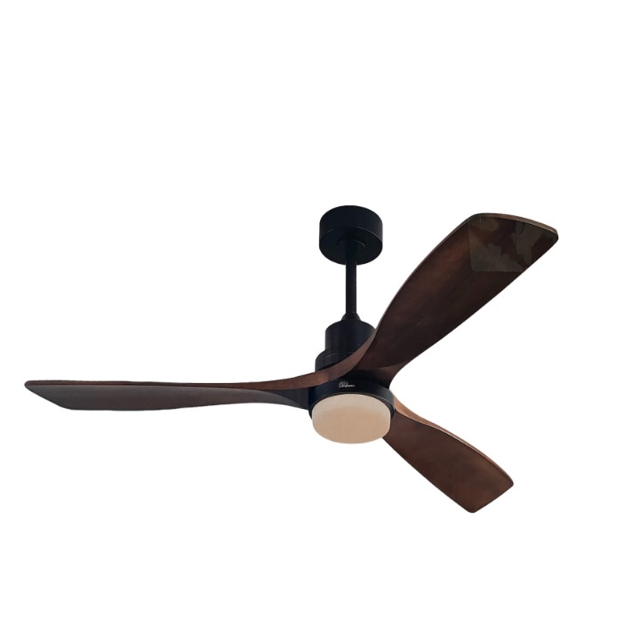 Sofucor Brown Flush Mount 3 Solid Wood Blades Remote Control LED Ceiling Fan 52