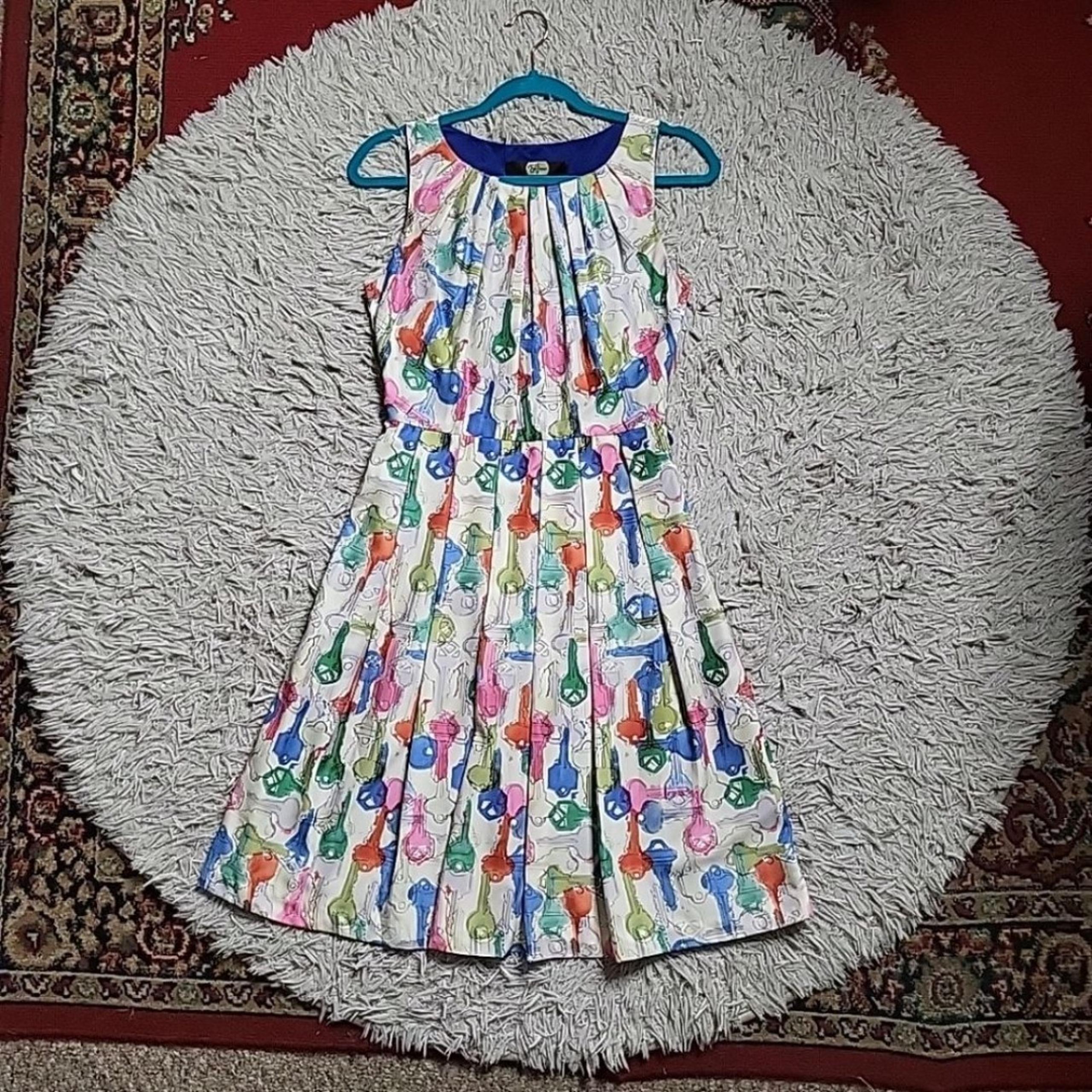 Eva Franco Dress Size 2 Watercolor Keys Print Sleeveless Eclectic Novelty Artsy