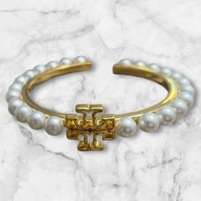 Tory Burch Logo Pearl Cuff Bangle Ivory OS