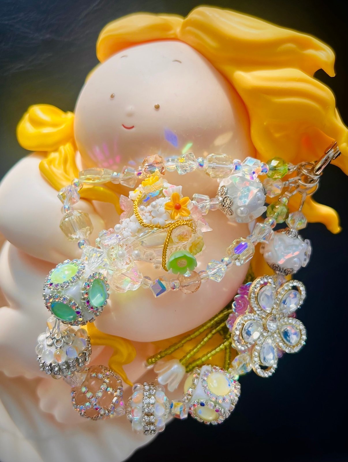 Luxury Handmade Beaded Phone Charm – Crystal, Floral & Rhinestone Custom Design