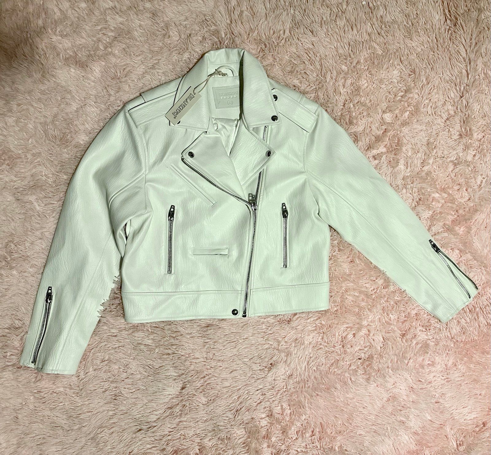 NWT BLANKNYC White Thick Vegan Leather Biker Jacket Zip Up Moto Jacket