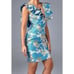 Ruffle Blue & Gold Shimmer Jacquard Plunge V Neck Dress Size Large NEW