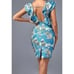 Ruffle Blue & Gold Shimmer Jacquard Plunge V Neck Dress Size Large NEW