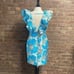 Ruffle Blue & Gold Shimmer Jacquard Plunge V Neck Dress Size Large NEW